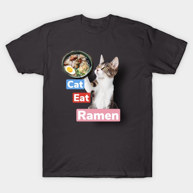 Cat eating ramen T-Shirt by pmeekukkuk